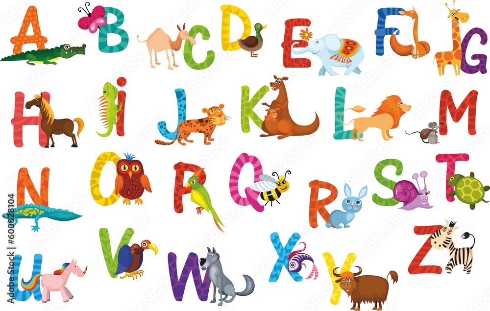 vector illustration of a cute animals alphabet