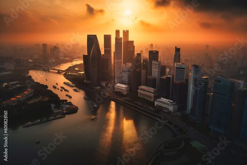 view of the skyline of singapore at sunset