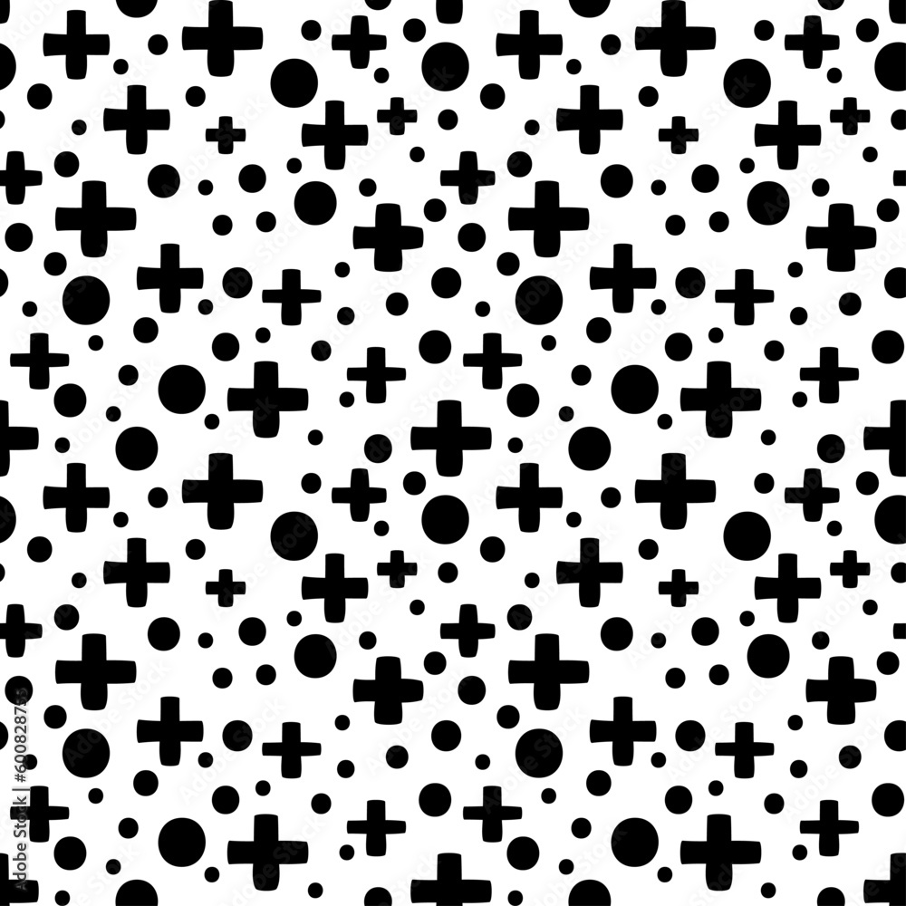 Abstract background. Many small geometric shapes in doodle style. Seamless pattern with black element.