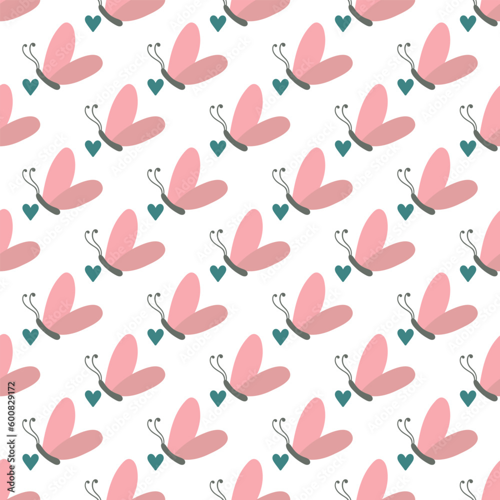 Simple pink butterflies. Seamless pattern with cartoon elements. Simple pink butterflies. Seamless pattern with cartoon elements.