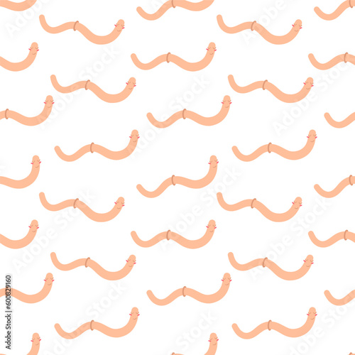 Funny and cute worms on the white background. Seamless pattern with cartoon elements.