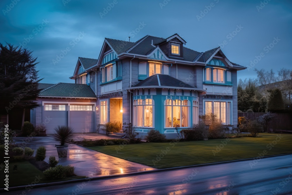 Luxury stone French mansion with veranda pool and garden, generative ai Luxury stone French mansion with veranda pool and garden, generative ai