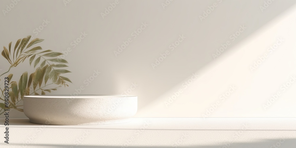 Natural beige decor with lots of copy space ideal for product placement, generative ai Natural beige decor with lots of copy space ideal for product placement, generative ai