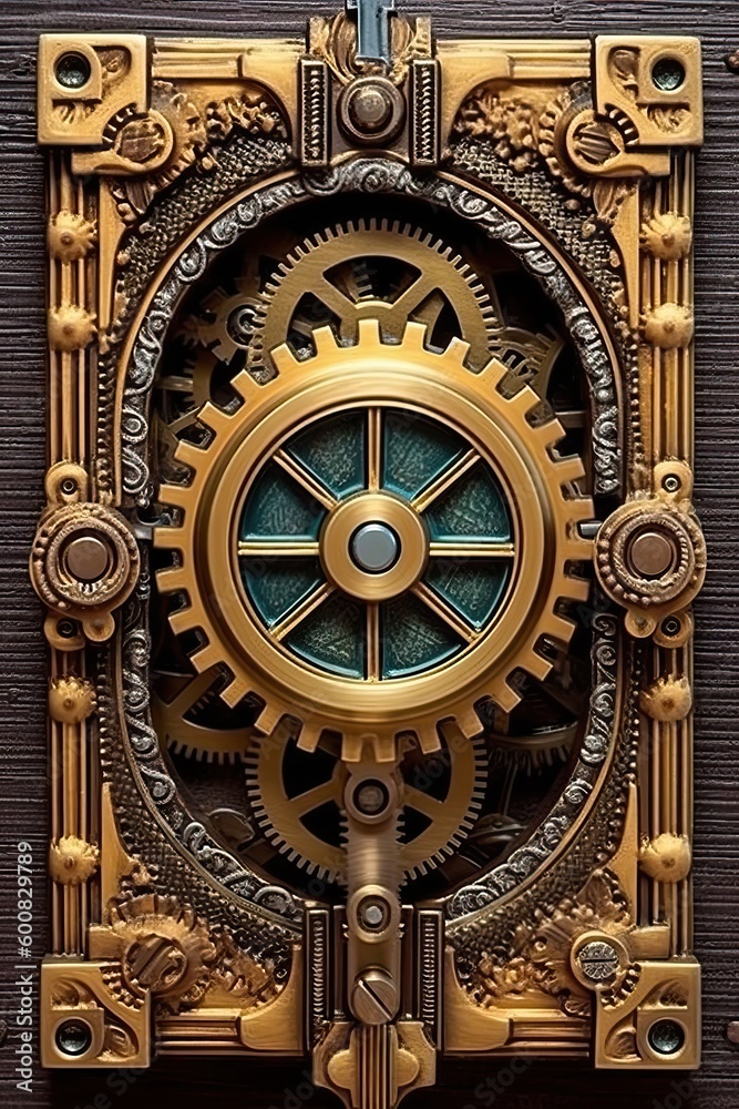 Obraz premium Steampunk retro mechanism with gears and cogwheels, generative ai