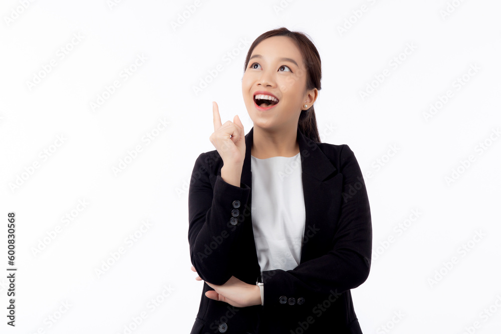 Portrait beautiful young asian businesswoman in suit standing isolated on white background, business woman is manager or executive thinking and idea with imagination with success, business concept. Portrait beautiful young asian businesswoman in suit standing isolated on white background, business woman is manager or executive thinking and idea with imagination with success, business concept.