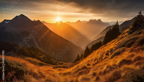 Sunset in the swiss alps, Switzerland, Europe, Generative AI