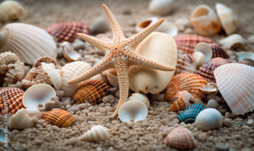 A beautiful and colorful collection of shells, beads, and starfish © M.Gierczyk