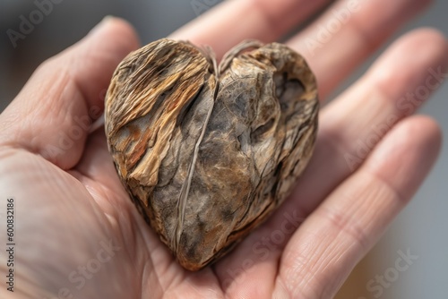 AI Generative. A hand holding a heart-shaped stone, embodying love's healing power. A minimalist, impactful image. 