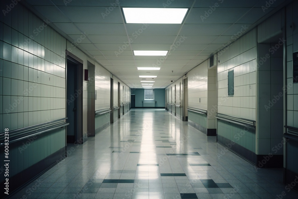AI Generative. A serene shot of a hospital hallway, signifying the road to recuperation and rejuvenation captured through minimalism photography.