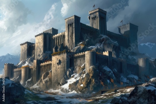 Murais de parede Imposing fortress perched on a rocky outcrop, providing a strategic advantage in times of war