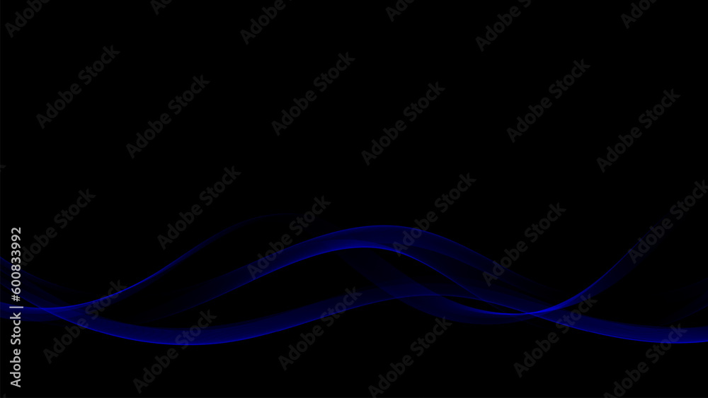Transparent flowing abstract shiny blue wave design element on black background. Transparent flowing abstract shiny blue wave design element on black background.