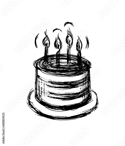 cake sketch with candles. careless drawing art.