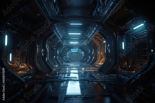 Futuristic tunnel, space tunnel, AI, generative AI, created with AI © RMKD