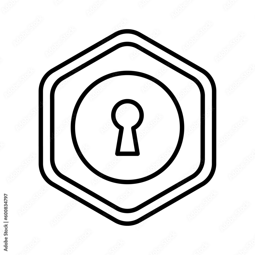Security, access control, and related topics associated with the keyhole badge icon. Vector Editable Stroke.