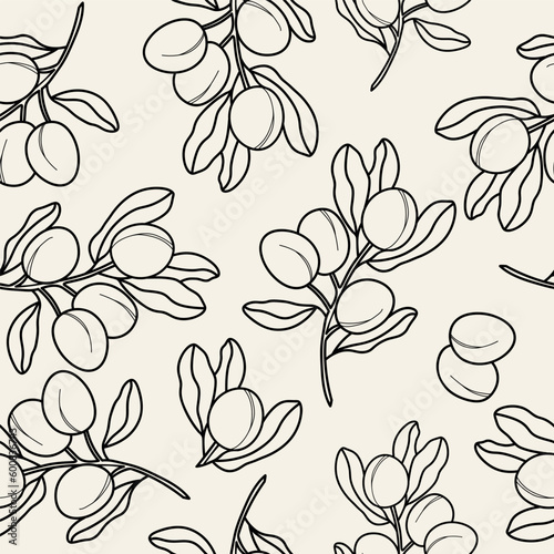Line art shea branch seamless pattern