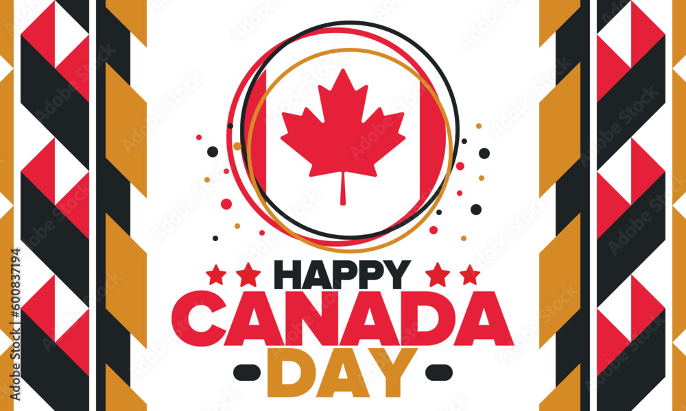 Fototapeta premium Happy Canada Day. National holiday, celebrated annual in July 1. Canadian flag. Maple leaf. Patriotic symbol and elements. Poster, card, banner and background. Vector illustration