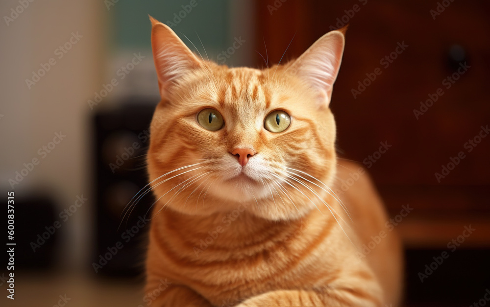 Portrait of the cute cat staring. Beautiful kitten looking deep. Generated AI.