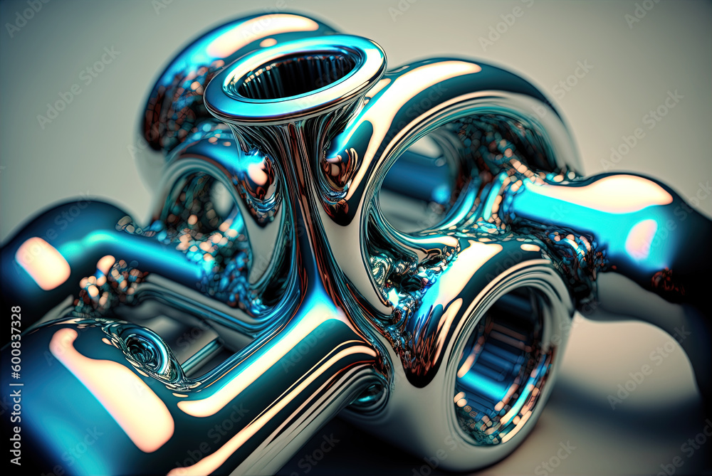 Abstract chrome pipes composition. Industry themed background with shiny metallic connected pipes. Generated AI.
