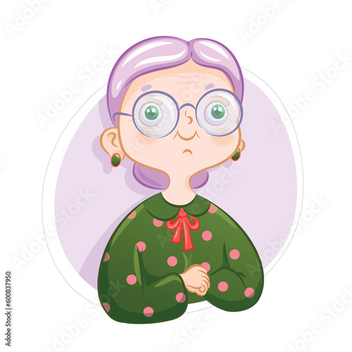 Grandma in a blouse with glasses