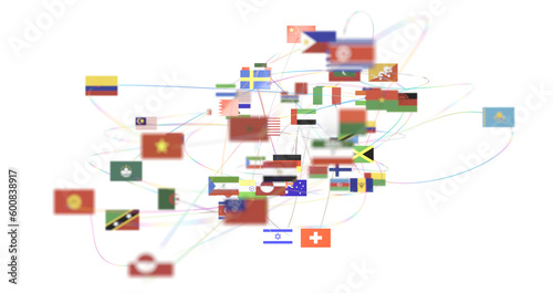World map with all states and their flags,3d render - PNG transparent