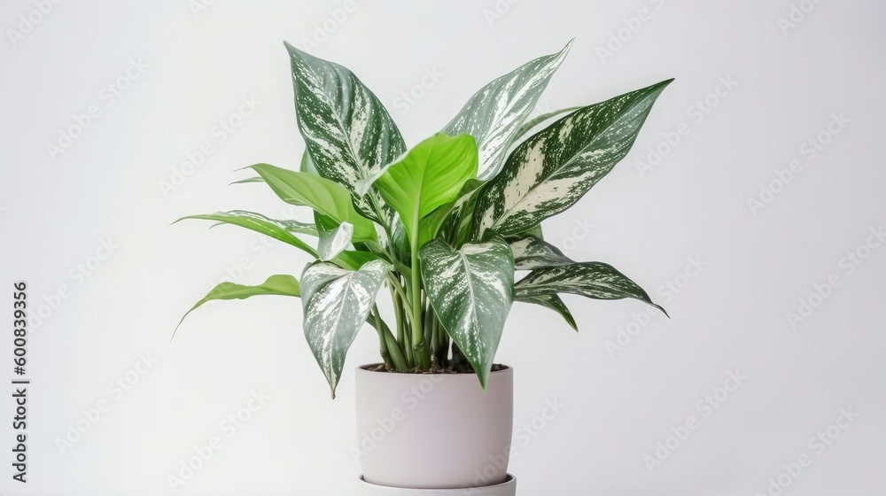 Aglaonema plant planted in a pot, isolated on white, Generative AI