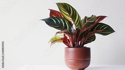 Calathea plant planted in a pot, isolated on white, Generative AI photo
