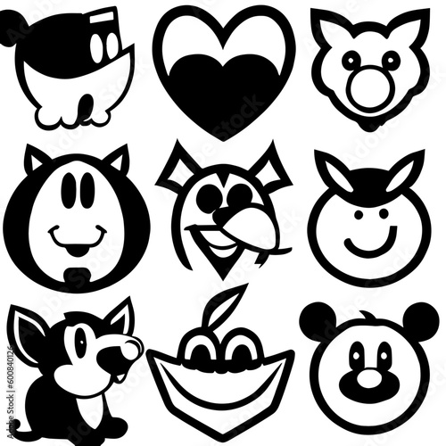 cartoon characters vector design black and white