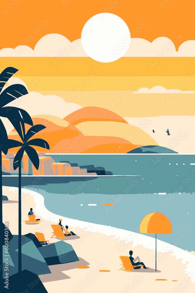 Background template for beach themed poster design. Flat vector illustration.