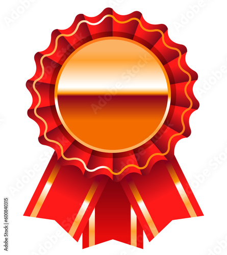 Red medal with golden elements. Vector clipart isolated on white background. 
