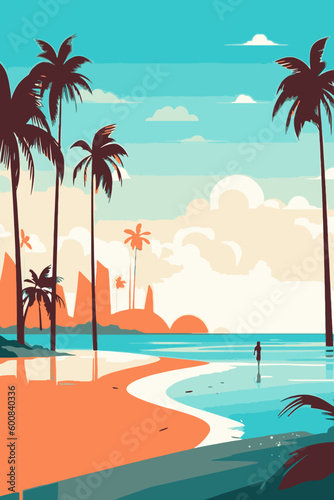 Background template for beach themed poster design. Flat vector illustration.