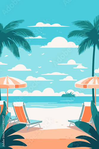 Background template for beach themed poster design. Flat vector illustration.