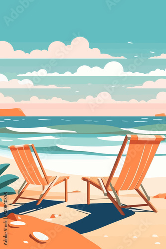 Background template for beach themed poster design. Flat vector illustration.