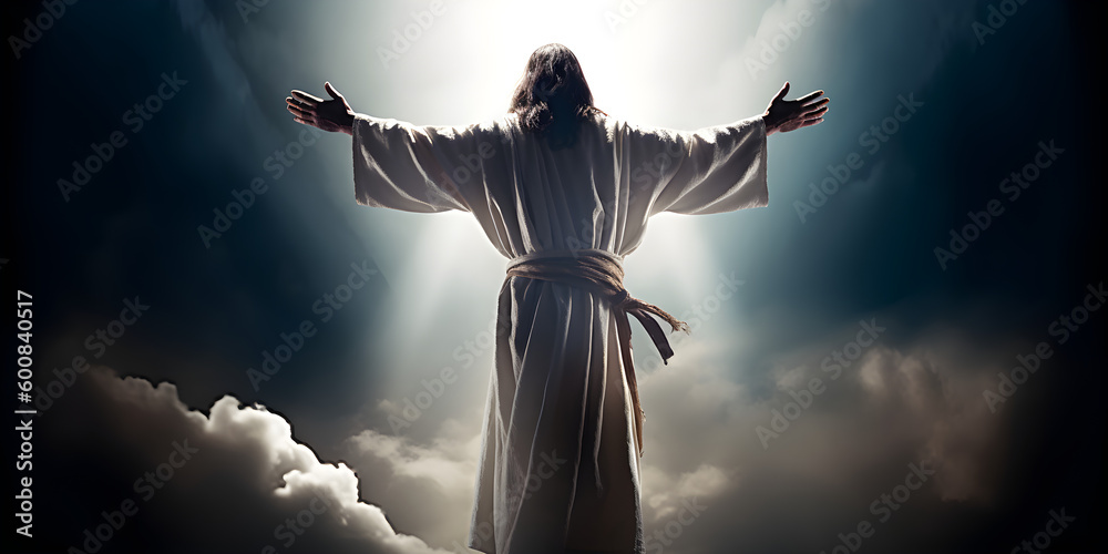 jesus opening the skyes, receiving blessings from god, generative ai