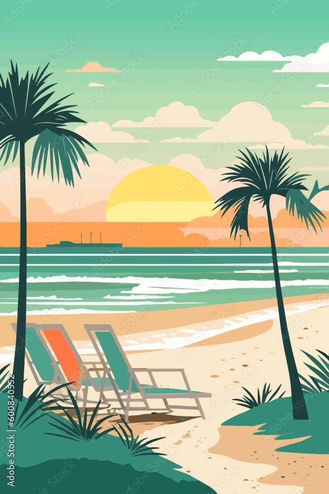 Background template for beach themed poster design. Flat vector illustration.