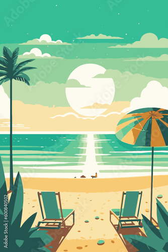 Background template for beach themed poster design. Flat vector illustration.