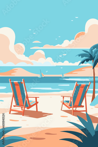 Background template for beach themed poster design. Flat vector illustration. © xxstudio