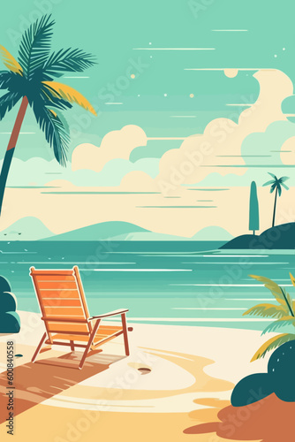 Background template for beach themed poster design. Flat vector illustration.