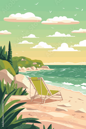 Background template for beach themed poster design. Flat vector illustration.