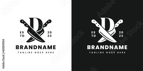 Letter D Double Knife Logo, Suitable for any business related to knife with D initial.