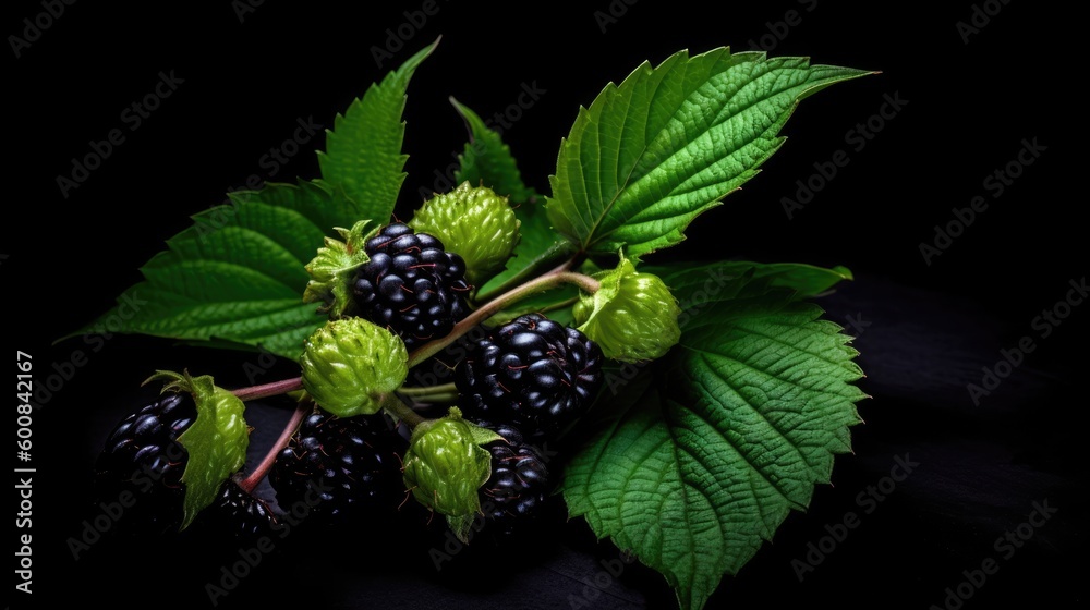 Striking Black Raspberry Display in 16:9 Aspect Ratio Showcasing Vivid Green Foliage on a Moody Backdrop, Ideal for Culinary and Botanical Concepts, Generative AI Illustration Striking Black Raspberry Display in 16:9 Aspect Ratio Showcasing Vivid Green Foliage on a Moody Backdrop, Ideal for Culinary and Botanical Concepts, Generative AI Illustration
