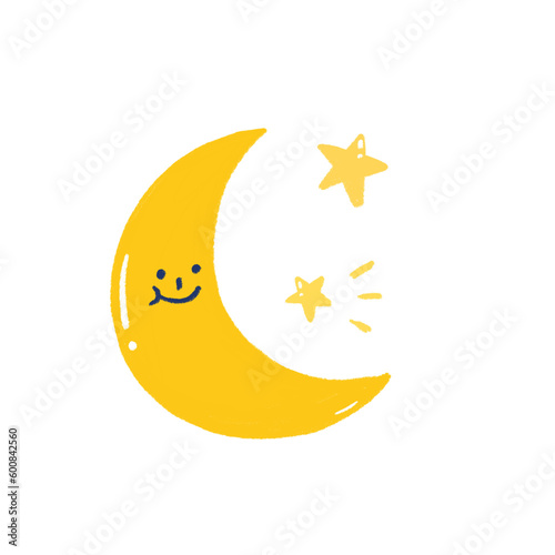 A drawing of cute smiley cartoon moon