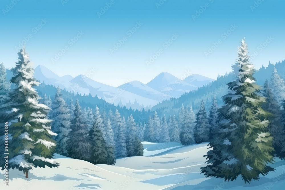 Beautiful tree in winter landscape in snowfall forest background. Generative AI Beautiful tree in winter landscape in snowfall forest background. Generative AI