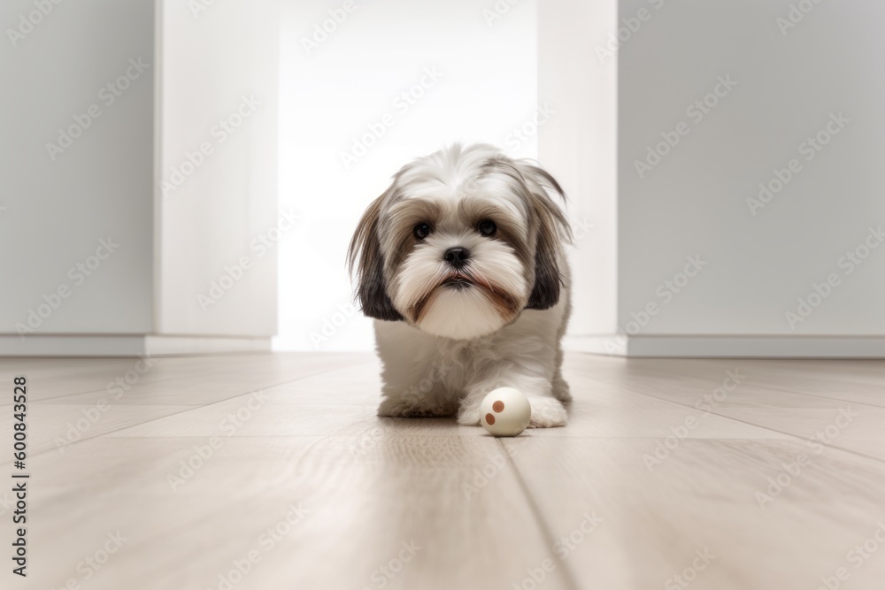 Lifestyle portrait photography of a happy shih tzu digging against a