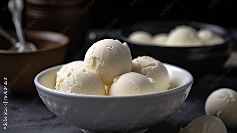 Bowl with vanilla ice cream balls Generative AI Bowl with vanilla ice cream balls Generative AI