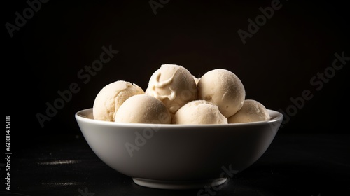 Bowl with vanilla ice cream balls Generative AI