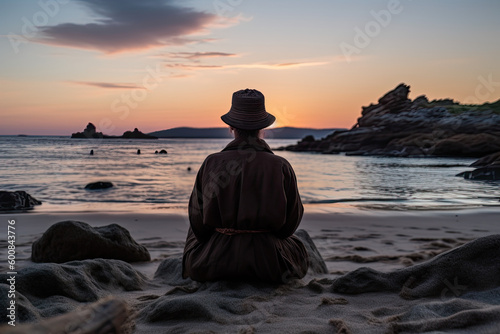 a man meditating by the sea