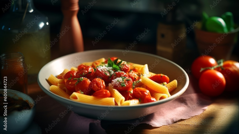 Dark plate with italian spaghetti on dark Dark plate with italian spaghetti on dark