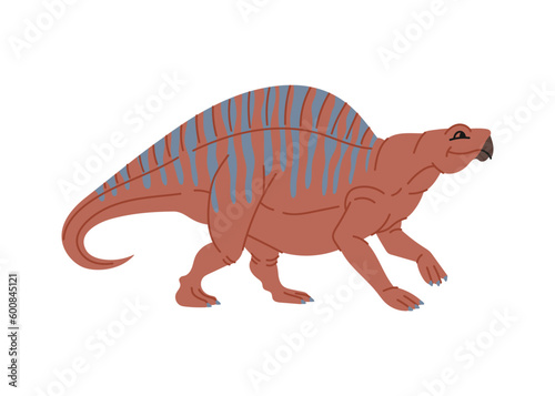 Lotosaurus dinosaur extinct poposauroid character. Striped fat dinosaur, funny baby dino kids toy. Vector childish dino, instinct cartoon animal
