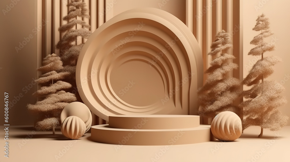 Fototapeta premium Christmas gold cylinder podium pedestal luxury product display. Generative ai