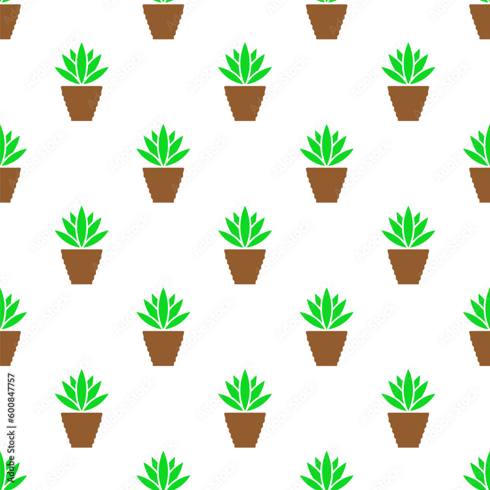 Fototapeta premium Small plants in pots isolated on white background. Cute floral seamless pattern. Vector simple flat graphic illustration. Texture.